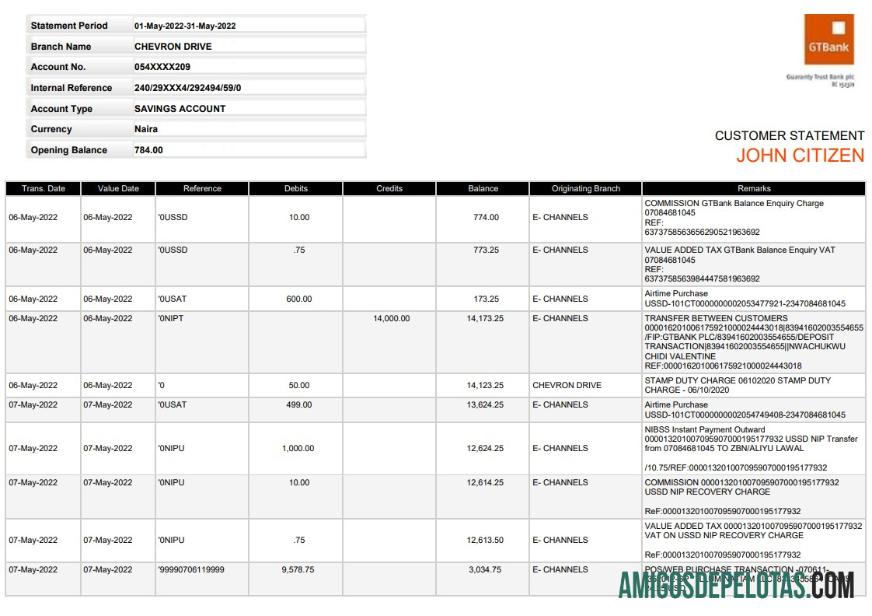 Declaração GTBank da Nigéria para download, modelo Word e PDF, versão 2
